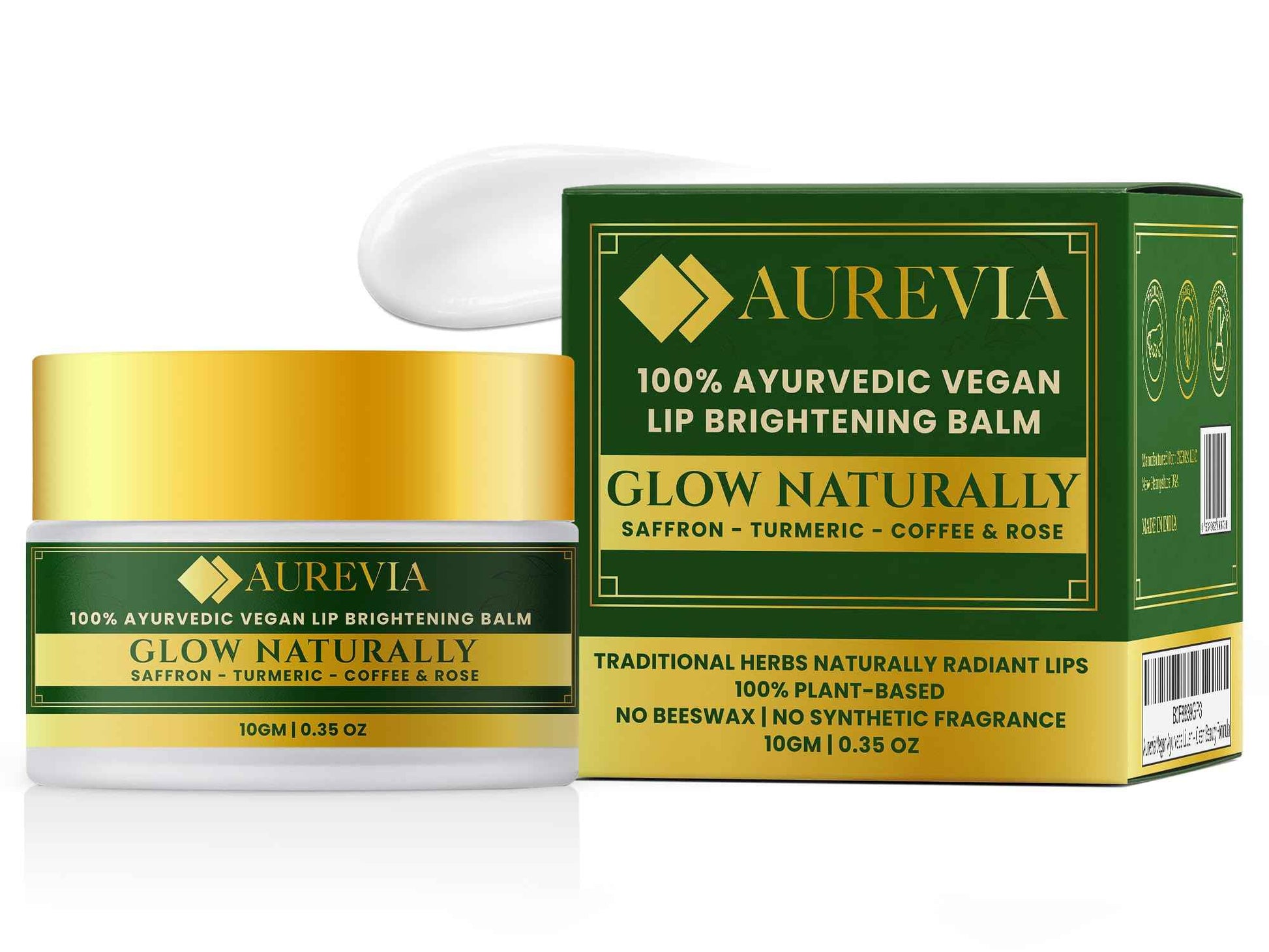 AUREVIA Vegan Lip Brightening Balm – Ayurvedic Lip Care for Dark & Smoker Lips | Deeply Hydrating, Moisturizing & Nourishing with Rich Antioxidants – Clean Beauty Plant-Based Formula