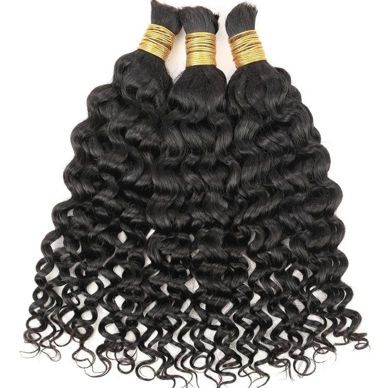 Human Braiding Hair for Boho Braids 12A 18inch Water Wave Bulk Human Hair Extensions for Braiding No Weft Brazilian Virgin Curly Deep Wave Loose Deep Wave Bulk Wet and Wavy 1 Bundle 100g Natural Black