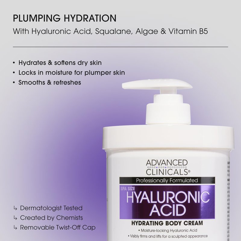 Advanced Clinicals Hyaluronic Acid Moisturizer Body Cream With Vitamin E | Hydrating Cream & Body Lotion For Women & Men To Help Improve Look of Wrinkles, Dry Skin, Crepey Looking Skin, 16OZ, 2-Pack