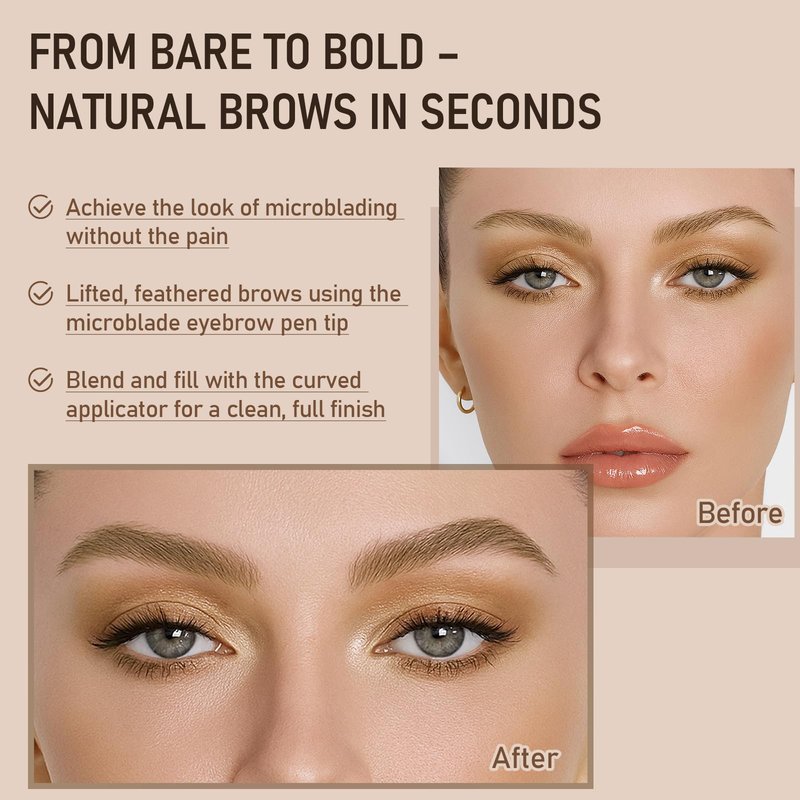 Blonde Color Dual-Ended Microblading Eyebrow Pencil for Women, 2 in 1 Liquid Eyebrow Pencil with Curved Tip and 4D Brow-Fection Microblading Pen, Shaped Fill HairLike Waterproof Eyebrows 01