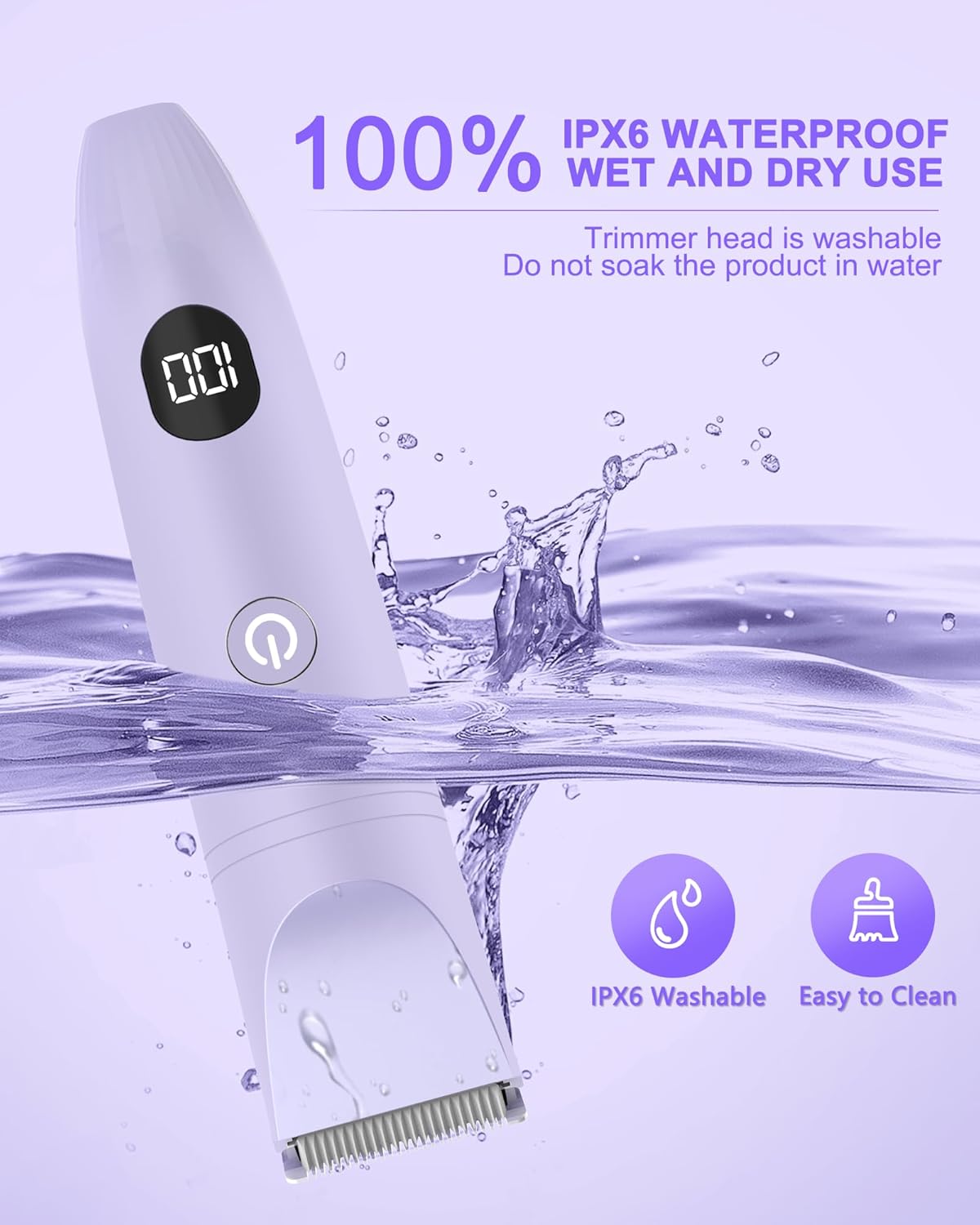 Bikini Trimmer for Women - 3-in-1 Electric Razor for Pubic & Body Hair | IPX6 Waterproof, Purple