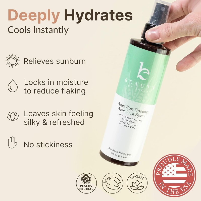 Aloe Vera After Sun Cooling Spray - Organic Formula for Sunburn Relief & Skin Hydration | Fast Absorbing, USA Made