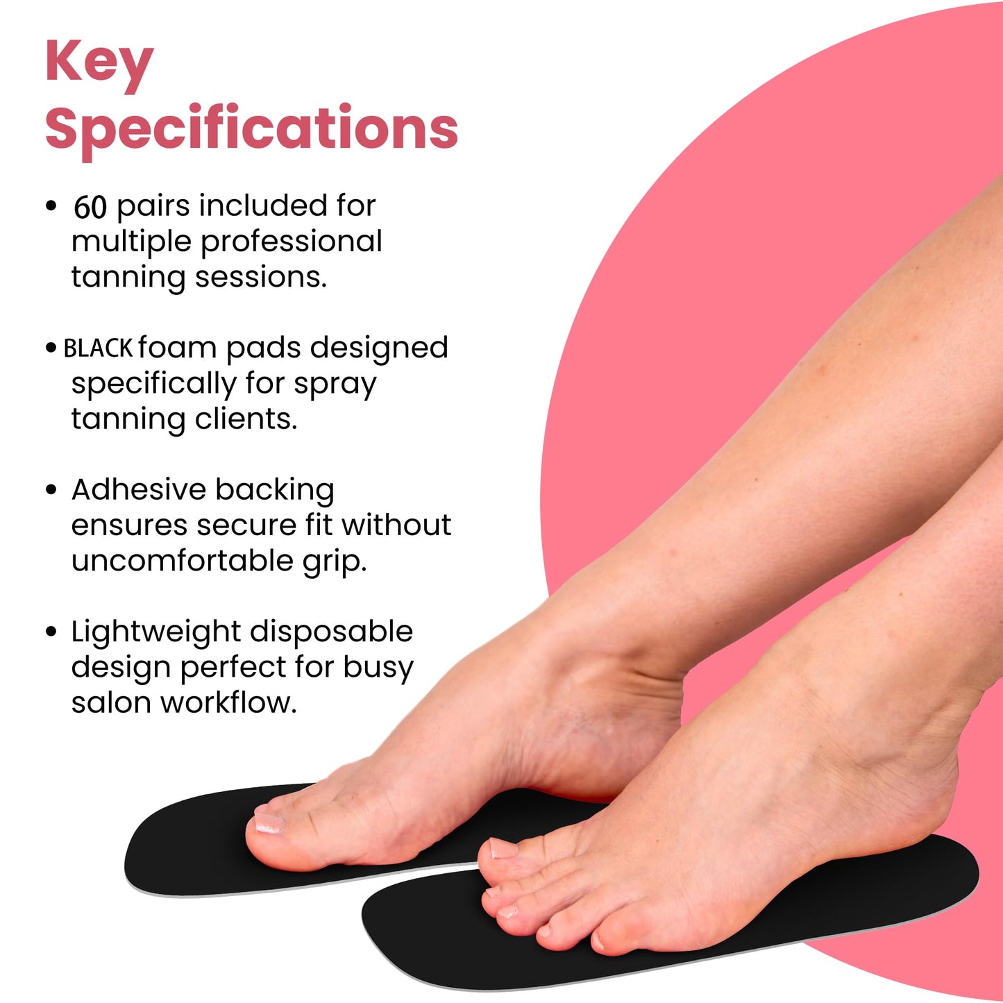 CHNELSS 60Pairs Professional Spray Tan Feet Pads - Disposable Foam Feet Protectors for Tanning Salon Hygienic & Comfortable Feet for Spray Tanning - Spray Tan Foot Covers for Tanning Tent(Black)