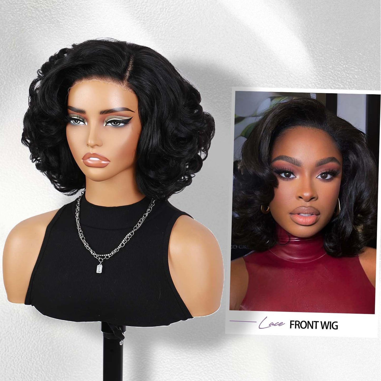 Curly Bob Wig for Black Women - Pre-Cut Lace Front, Glueless, Natural Look | Big Afro Style, Synthetic Hair