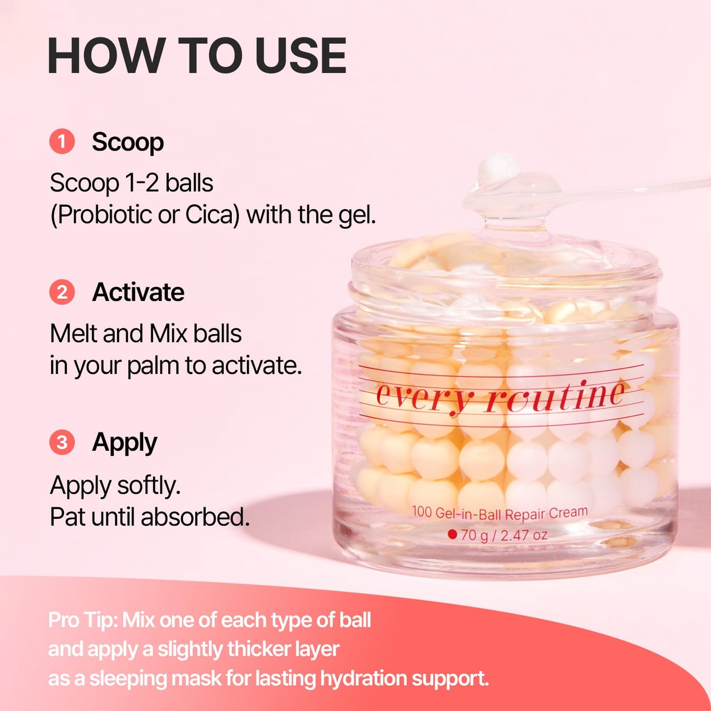 Hydrating Gel-in-Ball Repair Cream - Plumping & Soothing Daily Moisturizer with Cica & Hyaluronic Acid | 70g / 2.47oz