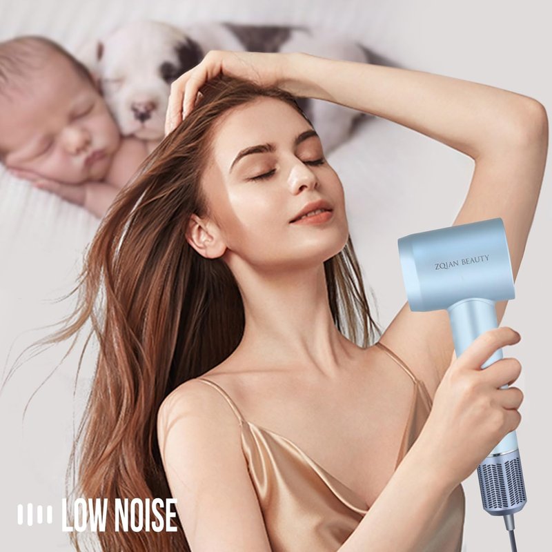 Ionic Hair Dryer - 200 Million Negative Ions for Fast Drying | Low Noise Travel Hairdryer (Silver Blue)