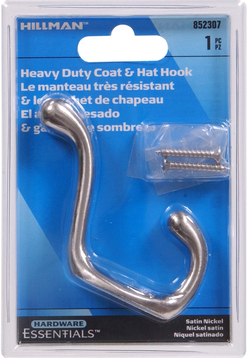 Hardware Essentials 852307 Heavy Duty Coat and Hat Hook Satin Nickel