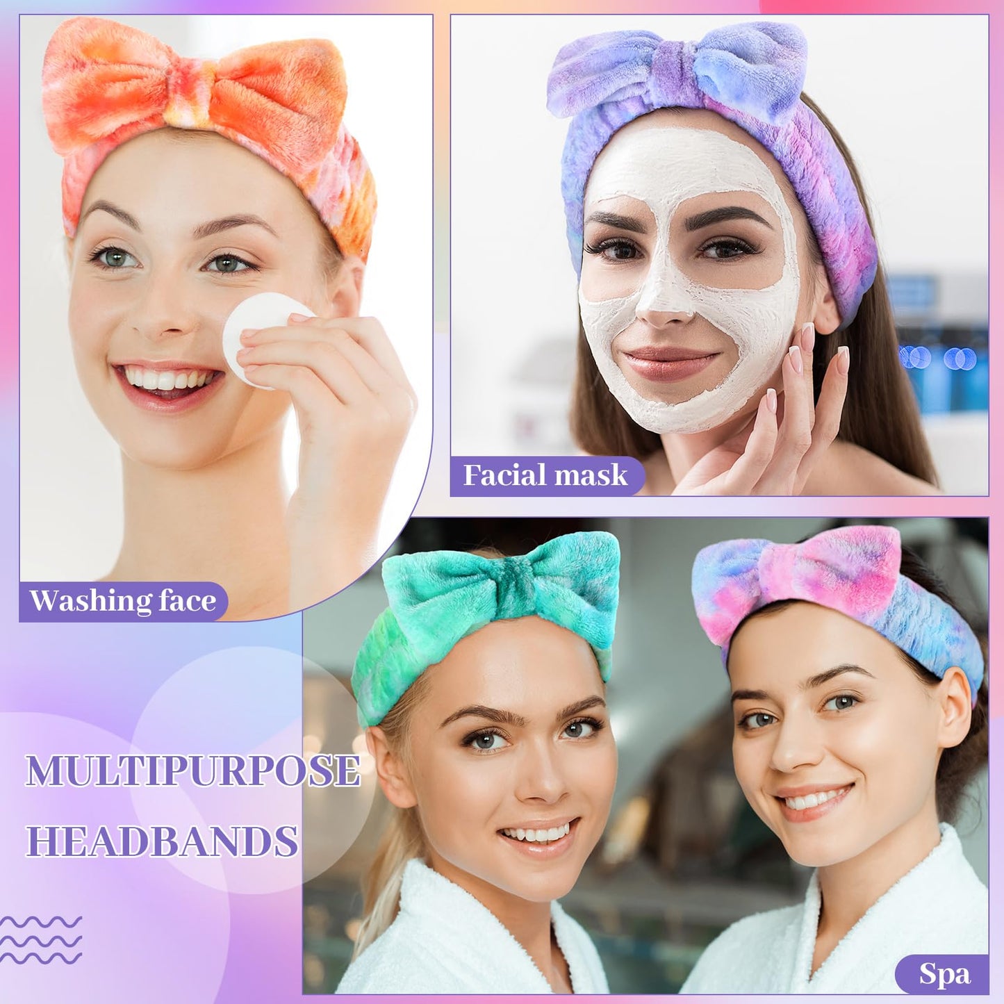 Riceshoot 24 Pieces Spa Headband Skincare Microfiber Tie Dye Headband Elastic Bow Tie Makeup for Washing Face Hair Wrap Accessories for Women Shower Gift