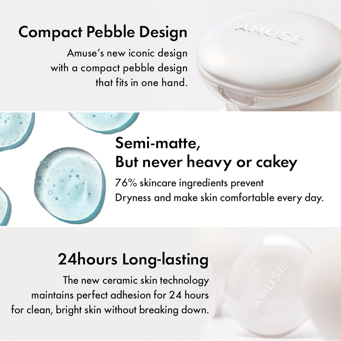 AMUSE SEOUL Ceramic Skin Perfector Cushion Foundation Refill - Flawless Coverage, Semi-Matte Glow | 01 Porcelain (15g)