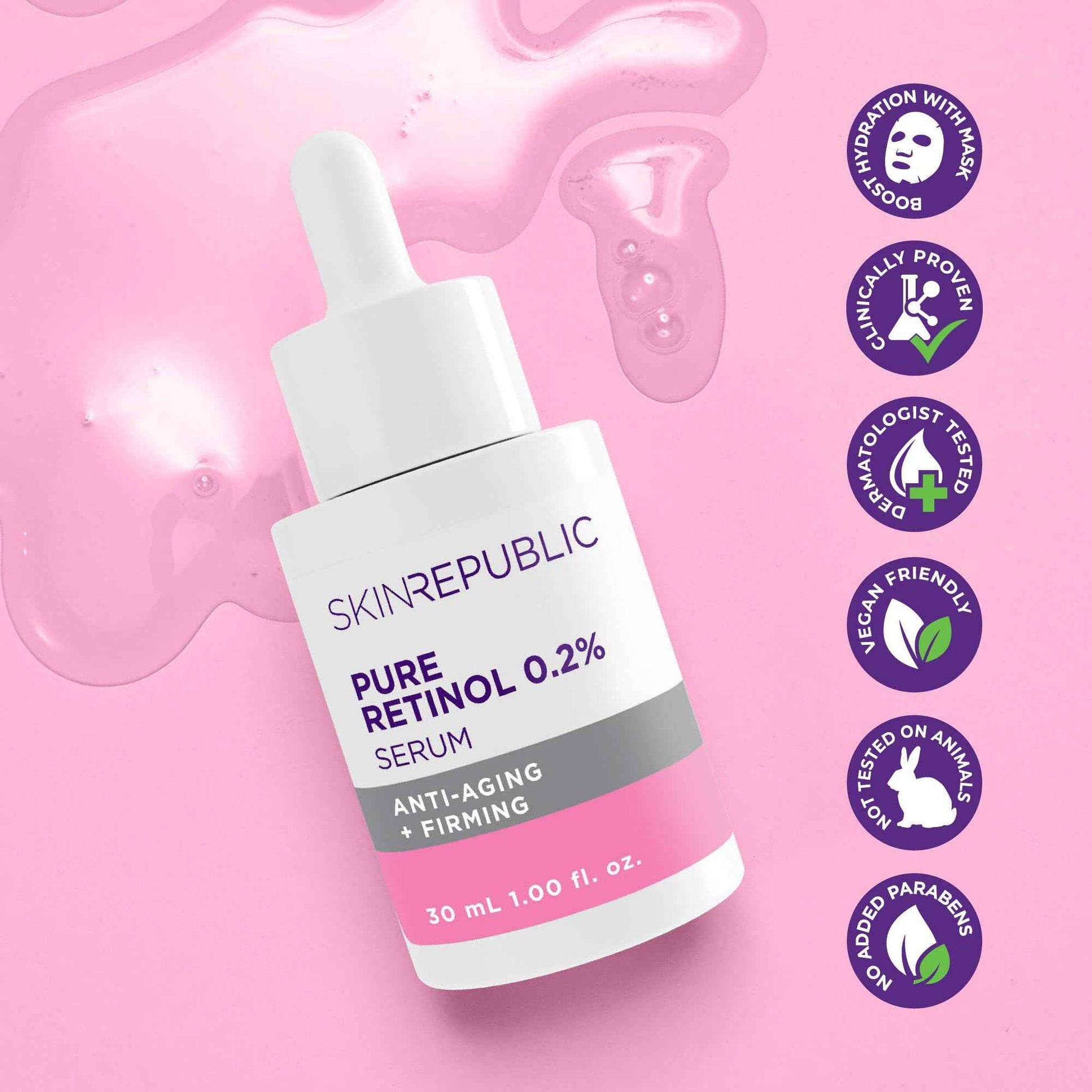 Skin Republic Retinol 0.2% Serum. Noticeable Results After One Week. 30ml Bottle. Made in Europe.