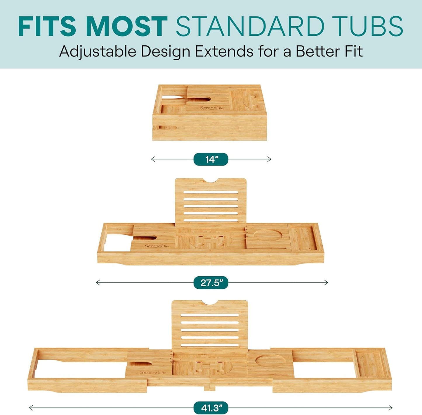 Premium Bathtub Tray Caddy - Expandable Bath Organizer for Unique Gifts | Natural Wood, Universal Fit for All Tubs