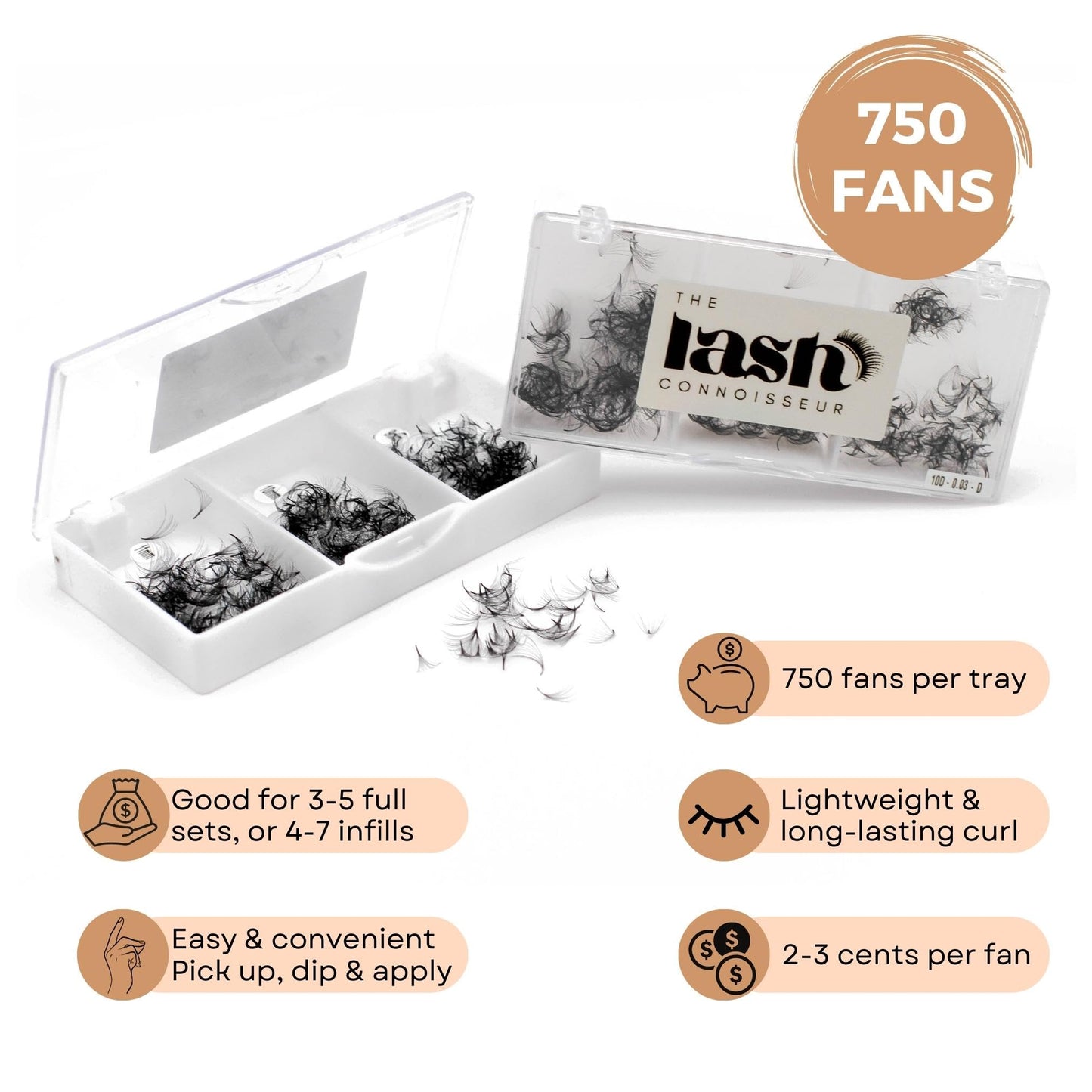 8D - D Curl 750 Fans Mixed Promade Fans Lash Extensions | TLC Lash Supplies 4D to 16D Premade Fans 7 mm to 16 mm Mixed Length Thin Base Premade Fans Eyelash Extensions (8D - D Curl, 14-15-16 mm)