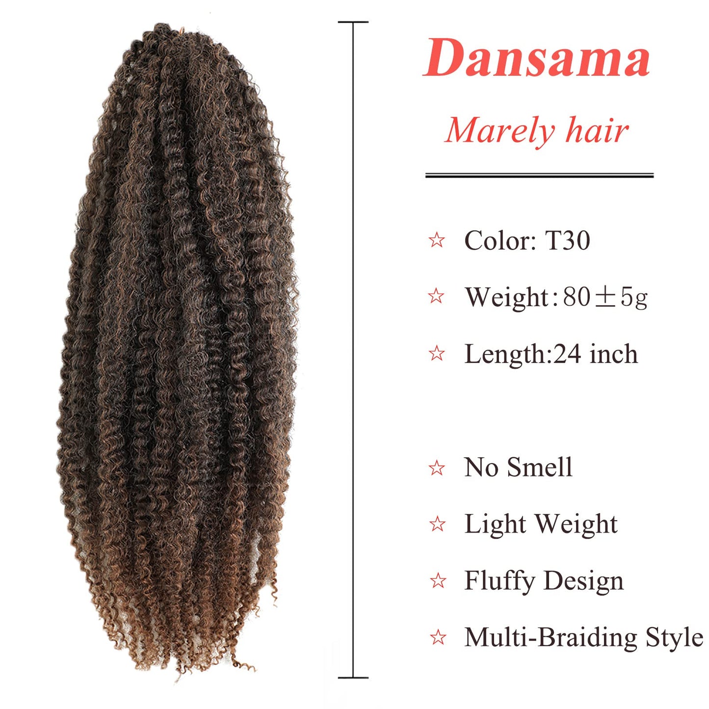 Dansama Marley Hair, 24 Inch Marley Twist Braiding Hair, 6 Packs Braiding Hair Extensions (24 Inch (Pack of 6), T30)