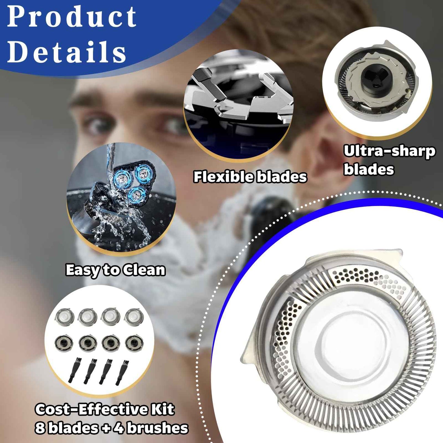 8 Pack SH50 Replacement Heads for Philips Norelco Series 5000, Replacment for Norelco Replacement Blades, Fit for Electric Shaver S5210 S5380 (8 Blades & 4 Brushes)