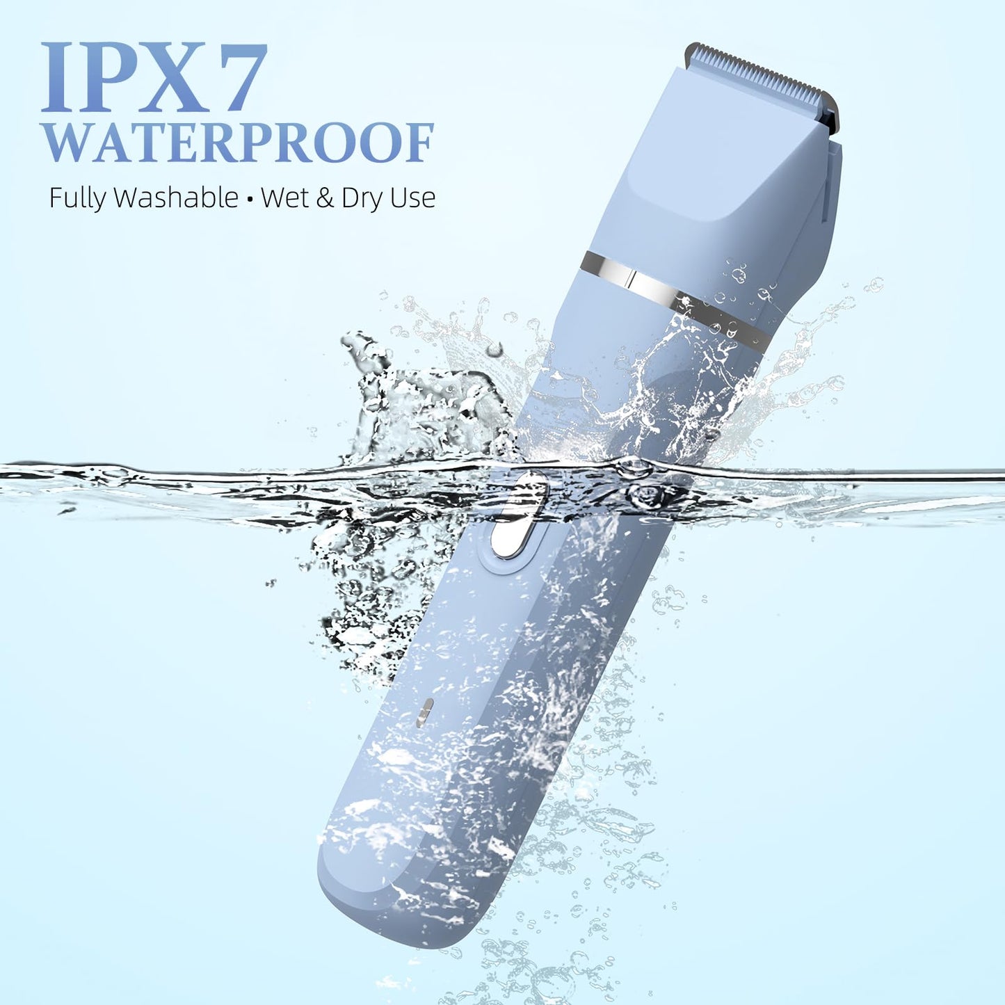 HOHOLE 5-in-1 Bikini Trimmer for Women, IPX7 Waterproof Electric Razors Shaver, Cordless Body Hair Trimmer, Facial & Pubic Hair Removal, Ceramic Blade (Sky Blue)