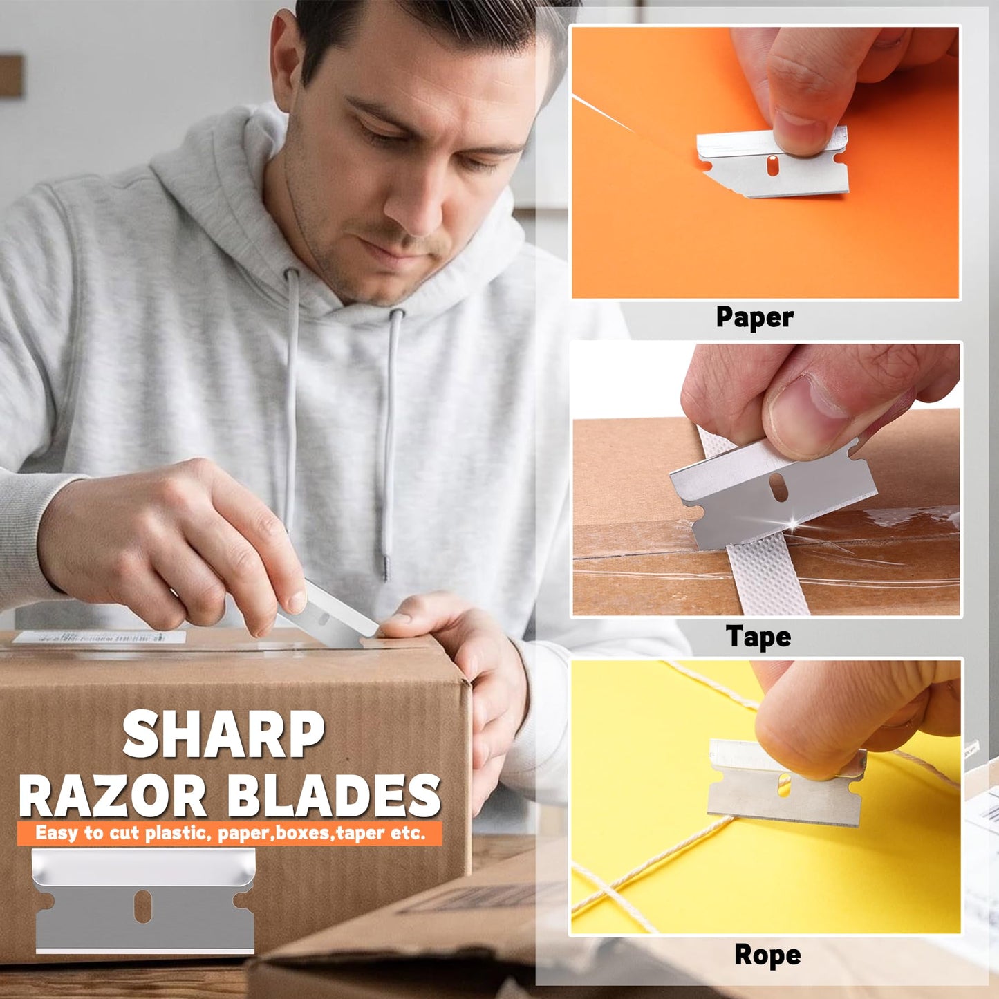 REXBETI 600PCS Single Edge Razor Blades, Industrial Razor Blades, Box Cutter Replacement Blades, Glass Scraper Blades