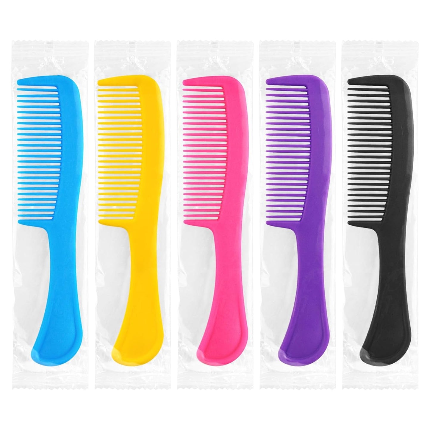 Colorful Hair Combs - 200 Pcs Individually Wrapped for Women, Kids | Ideal for Hotels, Shelters, and Events (Black, Yellow, Pink, Blue, Purple)