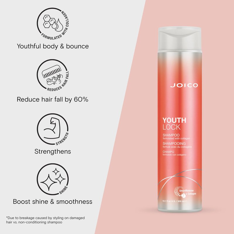 Joico YouthLock Shampoo and Conditioner Formulated With Collagen | Youthful Body & Bounce | Reduce Breakage & Frizz | Soften & Detangle Hair | Boost Shine | Sulfate Free | With Arginine
