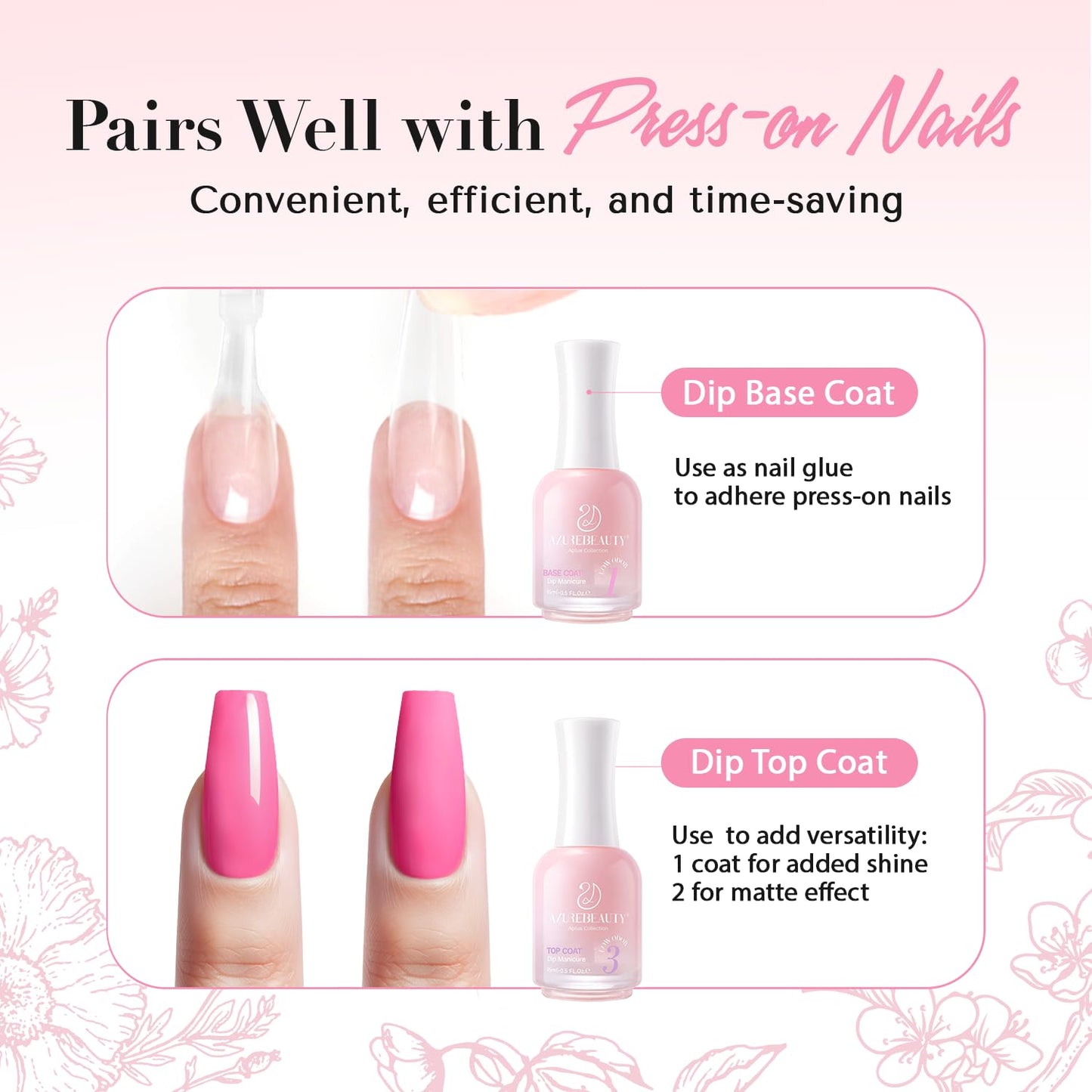 AZUREBEAUTY Dip Powder Liquid Set, 4Pcs 15ml/0.5oz Dipping Base Activator and Top Coat Brush Saver Nail File Necessary Tools for Dip Kit No Lamp Needed