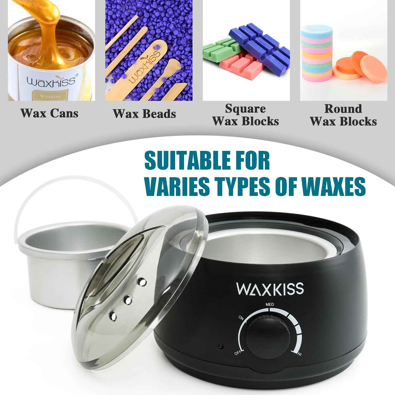 Waxkiss 14Oz Wax Warmer for Hair Removal, Professional Wax Melting Machine for Women Men With Aluminum Pot And See-Through Lid