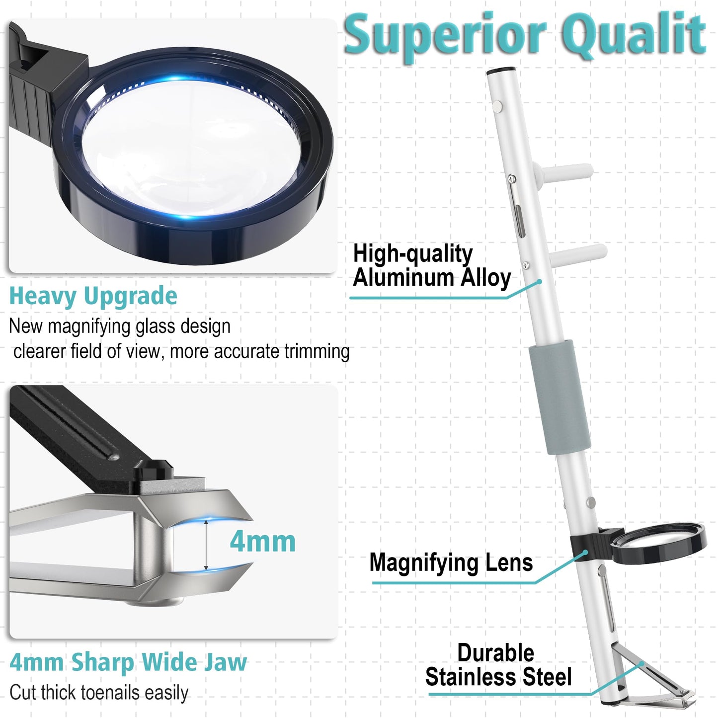 Long Handled Toenail Clippers with Magnifier, Easy Reach Pedicure Auxiliary Tools, for Seniors, Thick Nails,Overweight, Arthritis Sufferers,Ergonomic Wide Jaw Opening,Easy to Carry,(16Inch/40cm)