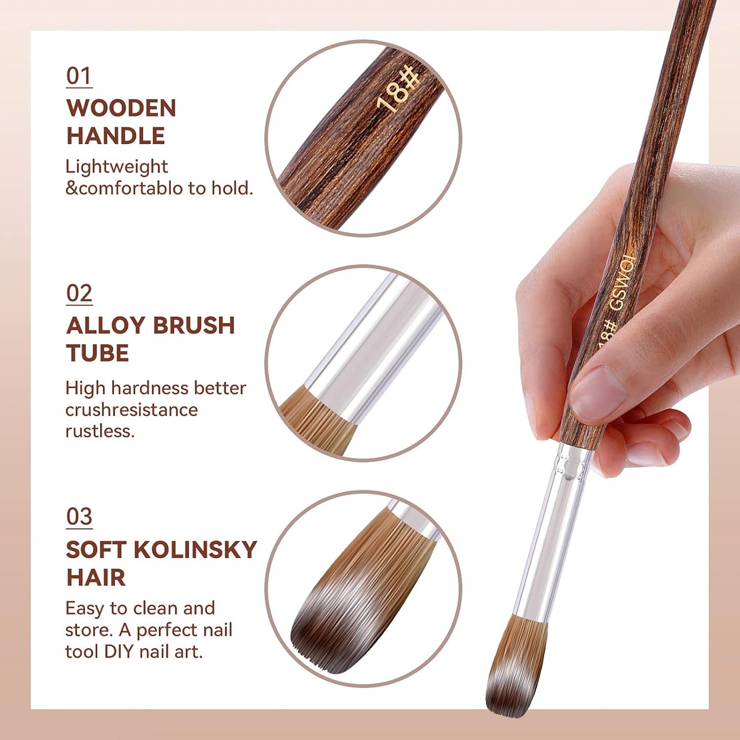 Kolinsky Acrylic Brush Size 22 - Professional Nail Application Tool with Wood Handle for Salons & DIY