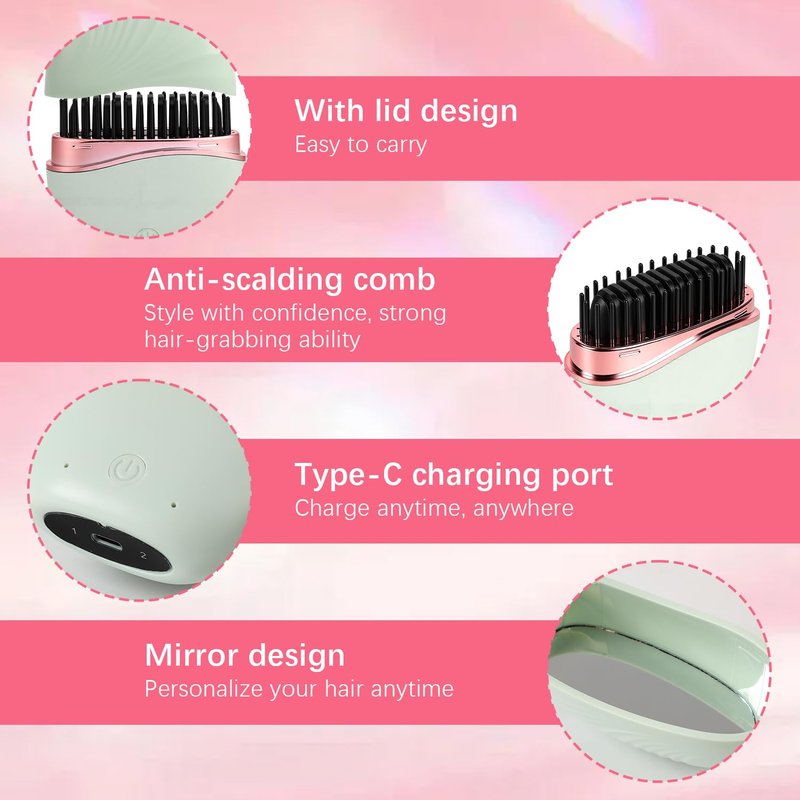Mini Straightener, New Cordless Rechargeable Portable Hair Straightener Brush, 3-Speed Temperature Control, Anti-Scald Shell, Lightweight & Portable Travel (White)