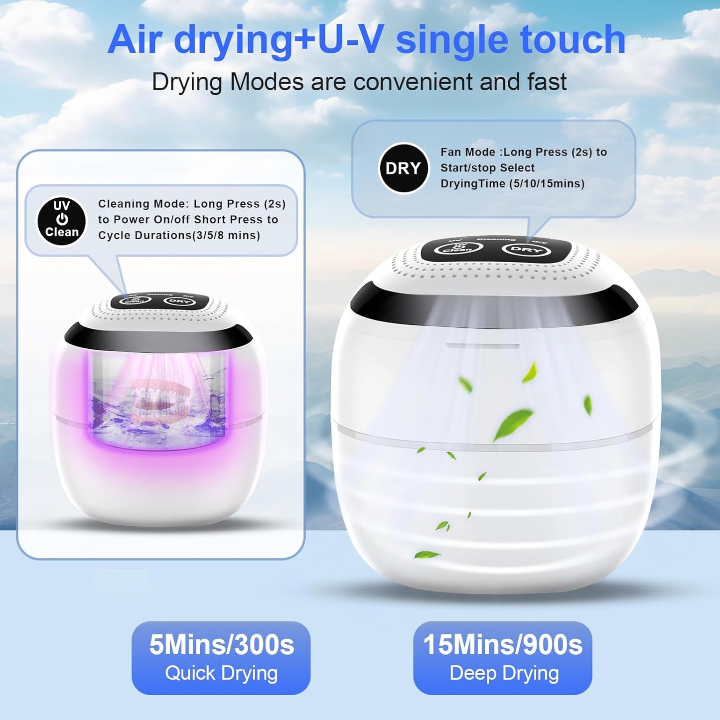Ultrasonic Retainer Cleaner - 45kHz Digital Timer, 180ml for Dentures, Mouth Guards, Braces & Jewelry | White