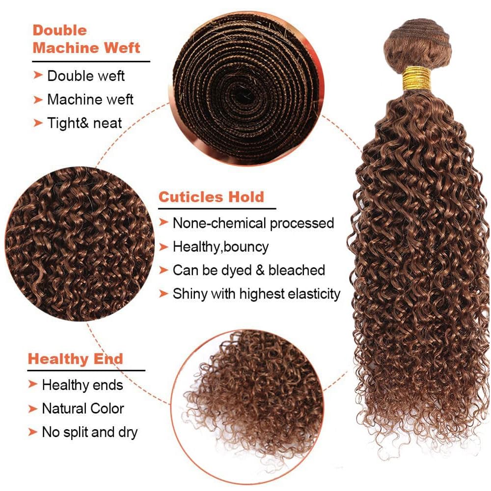 Color #30 Bundle Light Brown Kinky Curly Human Hair Bundles Peruvian Unprocessed Virgin Hair Color #30 Curly Water Bundles Human Hair 12 14 16 Inch