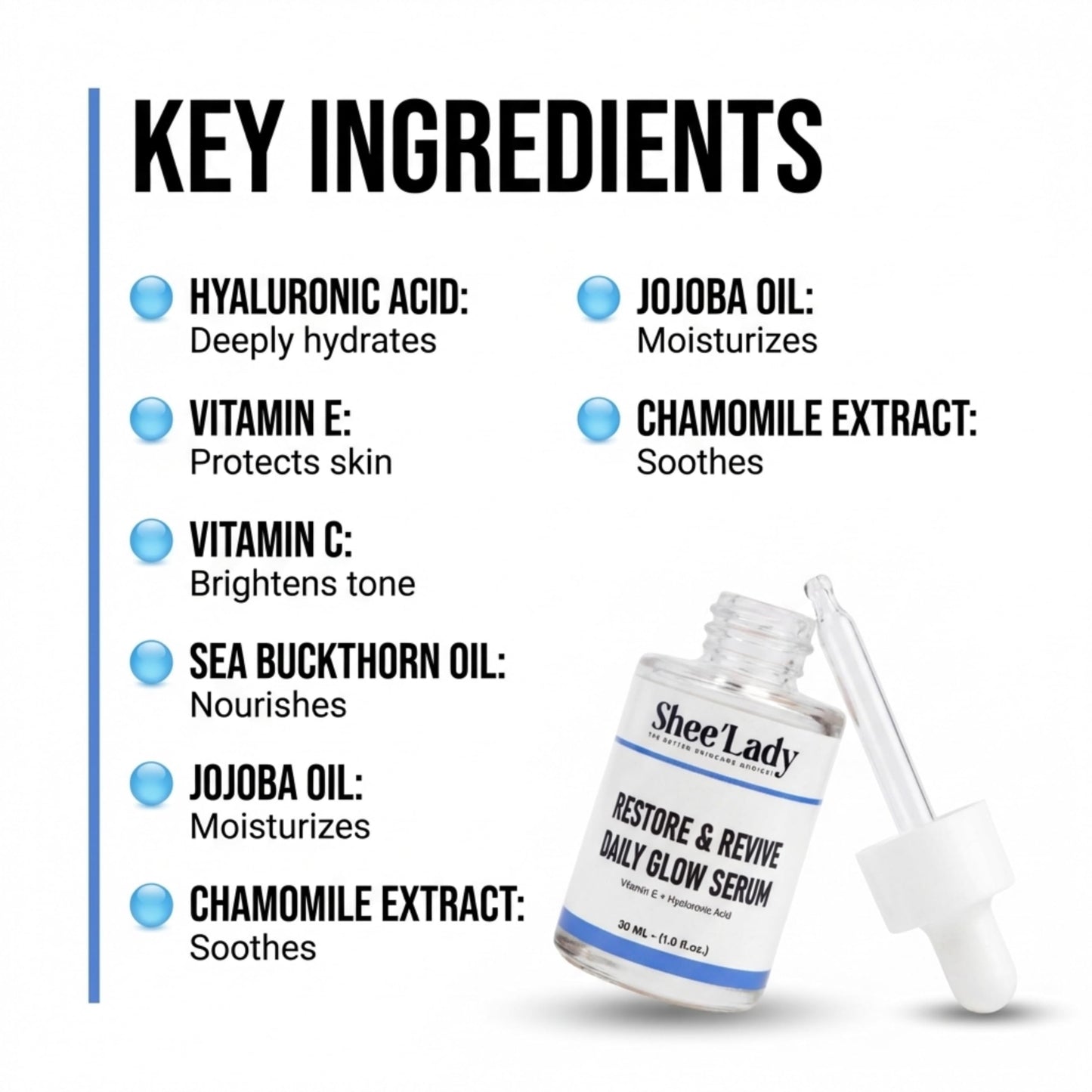 Shee'lady Restore & Revive Daily Glow Serum Daily Anti-Aging Wrinkle and Skin Tone Skin Care Treatment, Brightening Serum, Stocking Stuffers for Men & Women, 30 ML, 1 oz