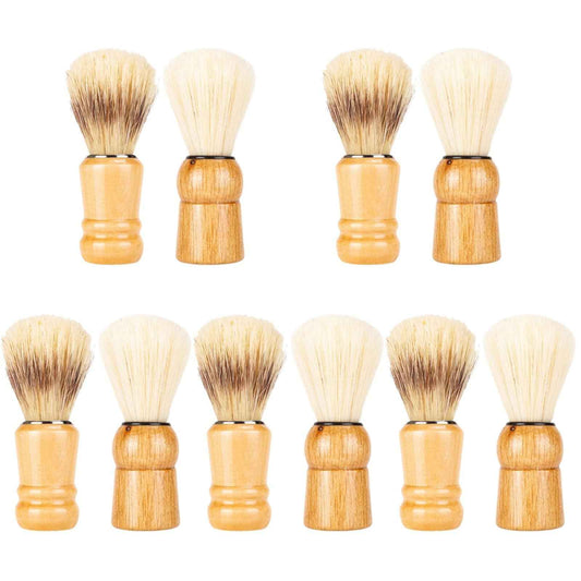 Beaupretty Men S Shaving Brush Set 10Pcs with Wooden Handle for Beard and Mustache Grooming Small Shave Brush for Salon and Home Use