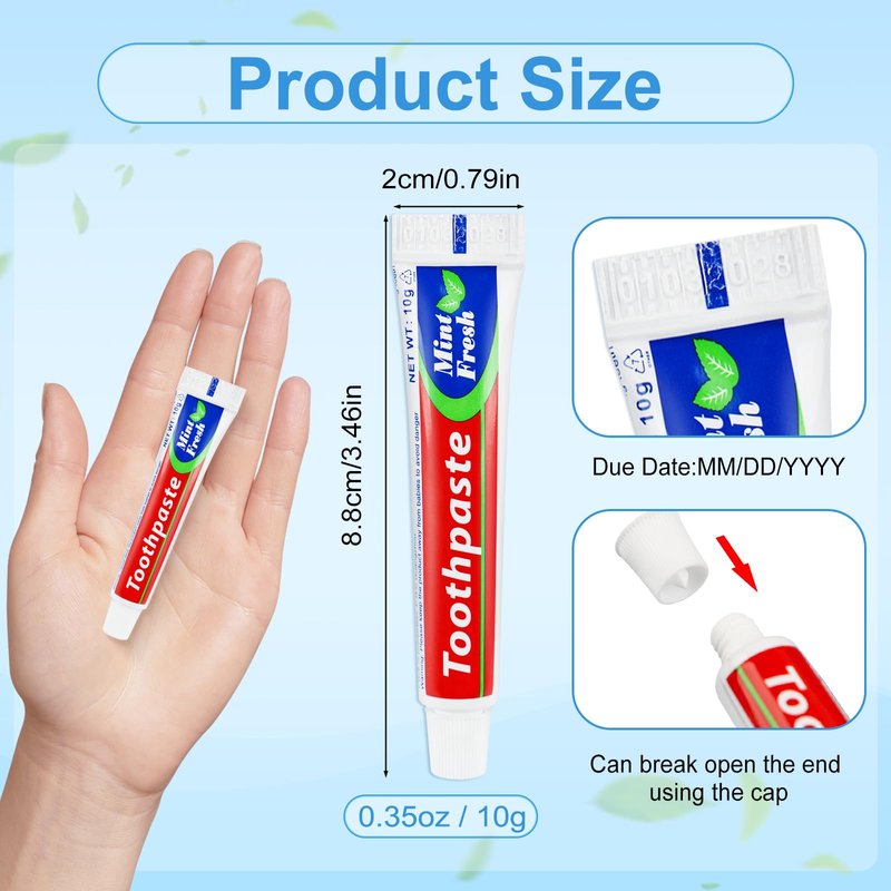 200 Tubes Bulk Travel Size Mini Toothpaste, 0.35 oz Disposable Mint Flavor Pocket Teeth Paste Small Essential Toothpaste for Travel, Home/Hotel/Guests/Charity/Homeless/Camping Oral Care (Single Use)