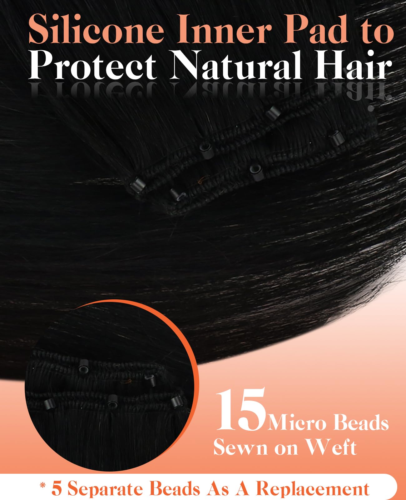 Sunny Hair Beaded Weft Hair Extensions Human Hair Black Micro Weft Sew in Extensions Real Human Hair Straight Hair Extensions Micro Beaded Hair Wefts Natural Black 16 inch 50G