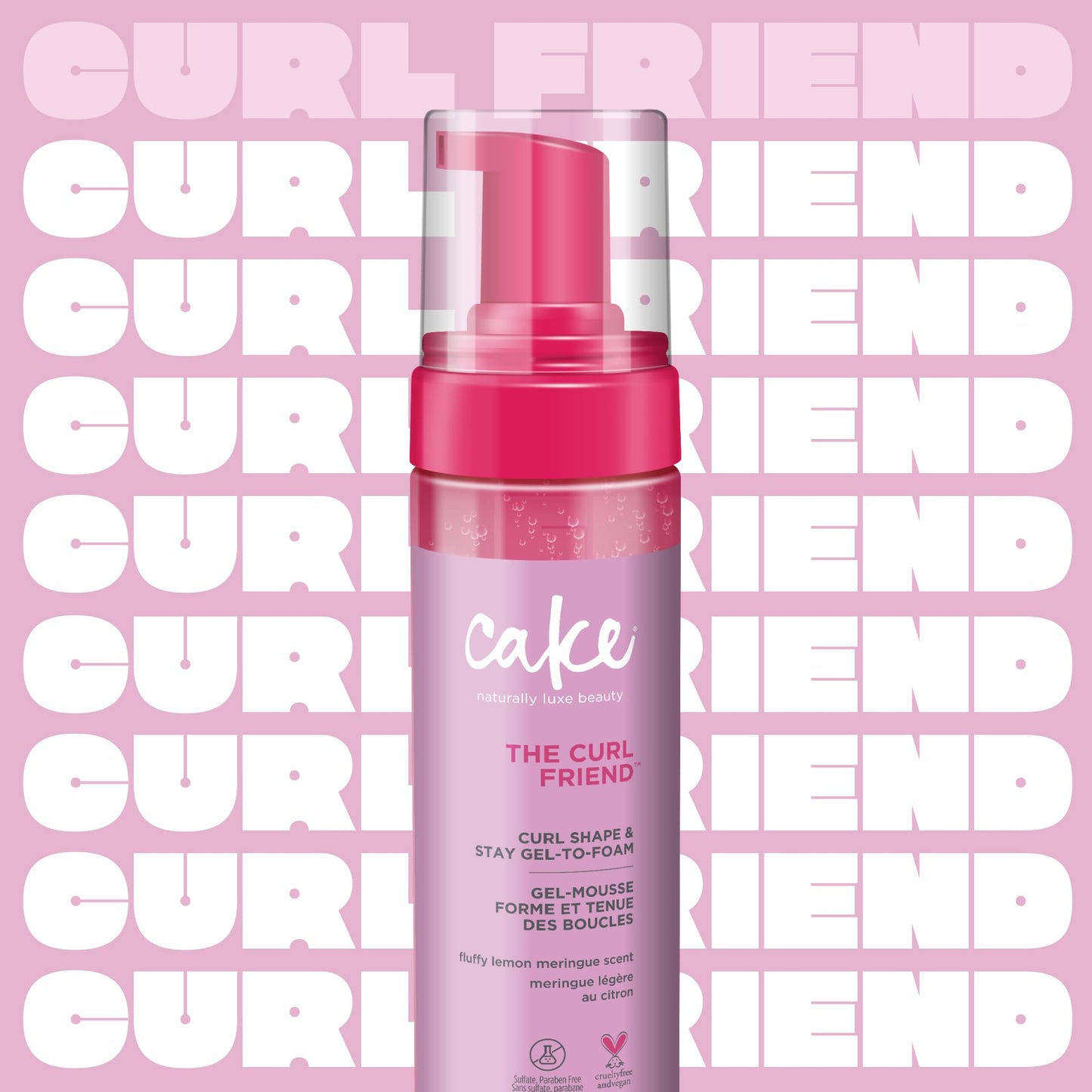Cake Beauty Gel-to-Foam Curl Styler, The Curl Friend – High Hold Curl Defining Gel, Frizz Protection, Coconut Oil & Shea Butter - For Curly Hair- 6.8 fl oz./ 200 mL
