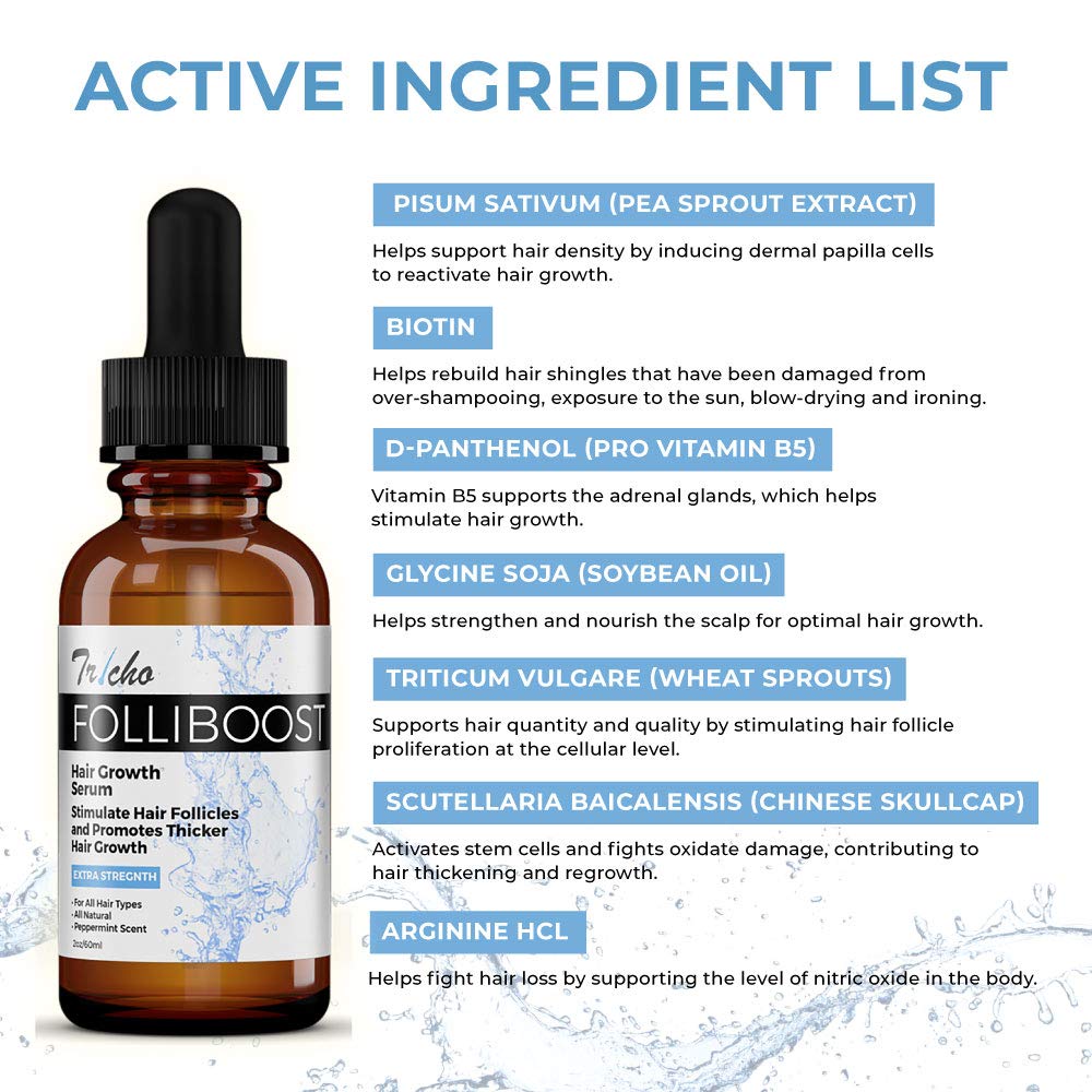 Tricho Labs Folliboost Hair Growth Serum - Natural-Based Formula w/Biotin & Peppermint Oil - Hair Care for Thicker & Fuller Hair - 2oz