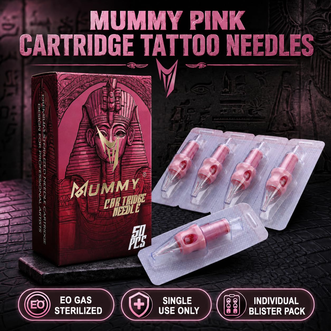 Mummy Tattoo Needle Cartridges Mixed Round Shader Bugpin 50pcs, 3/5/7/9/11RS