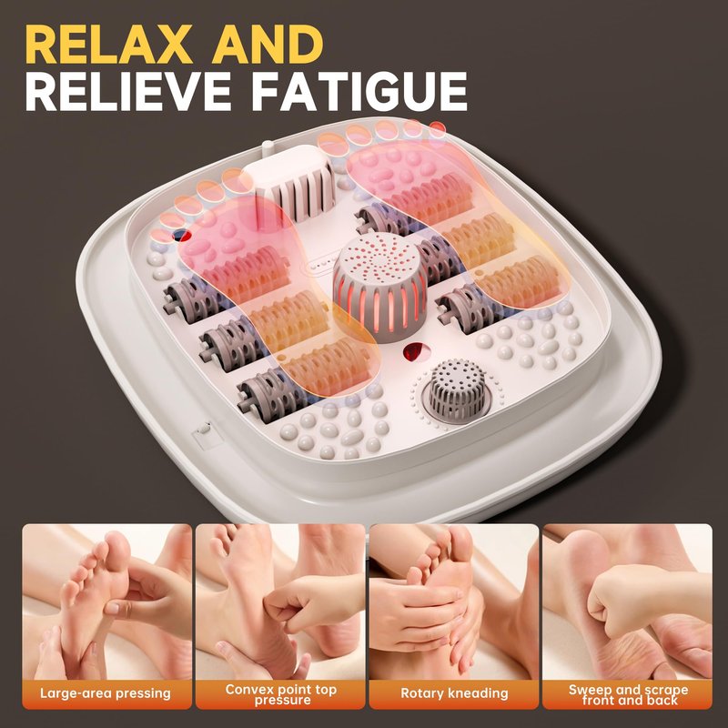 Junatuqiu Foot Spa Bath Massager with Heat Bubble，Heating Foot Soaking Tub for Collapsible Foot Bath Bucket with Bubbles, Remote Control，Red Light, Pumice Stone, and Shiatsu Rollers for Gift