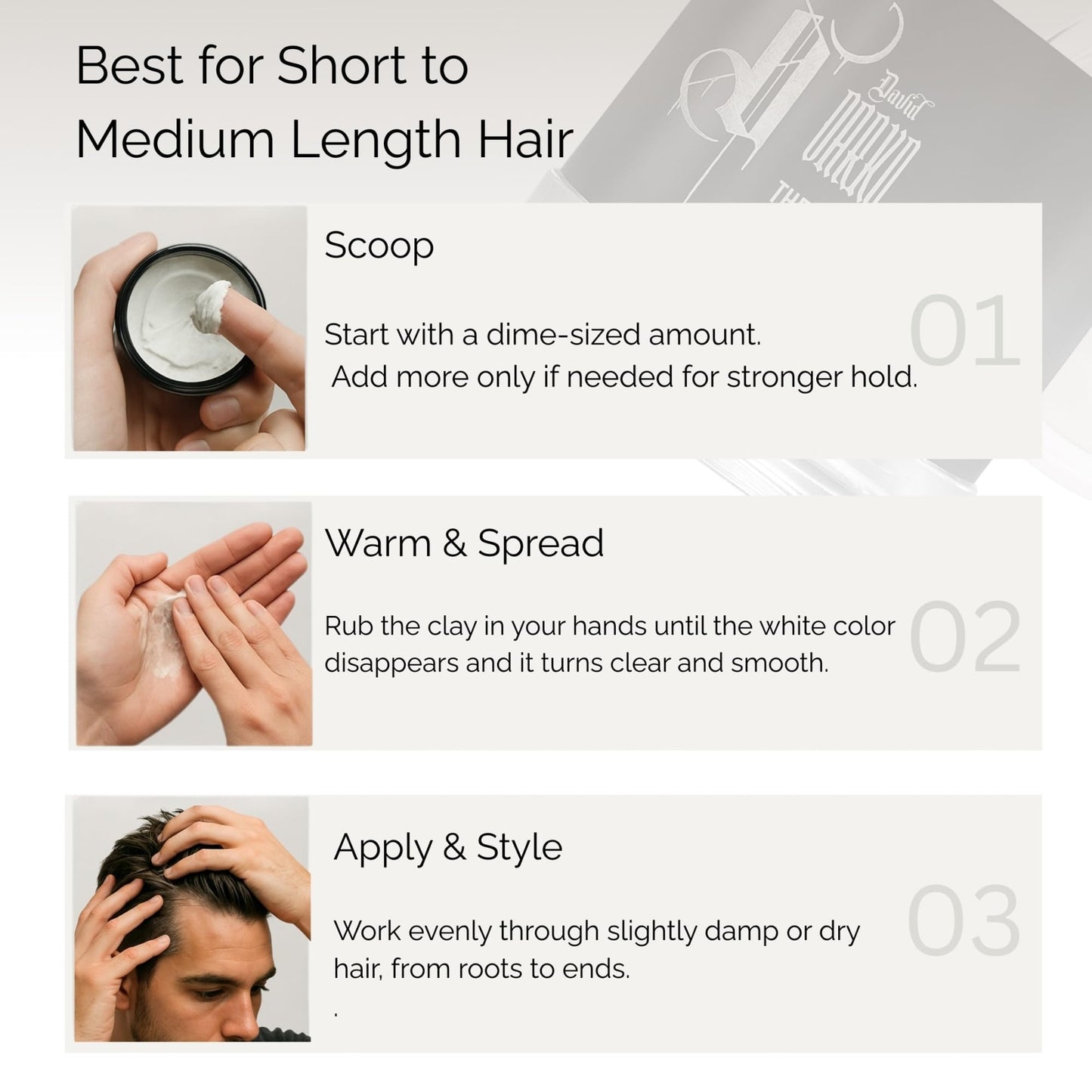 David Darko Hair Clay for Men – 100% Natural Matte Finish | Medium Hold, Easy to Wash Out | Texturizing & Styling Clay | USA-Formulated 2.82 oz