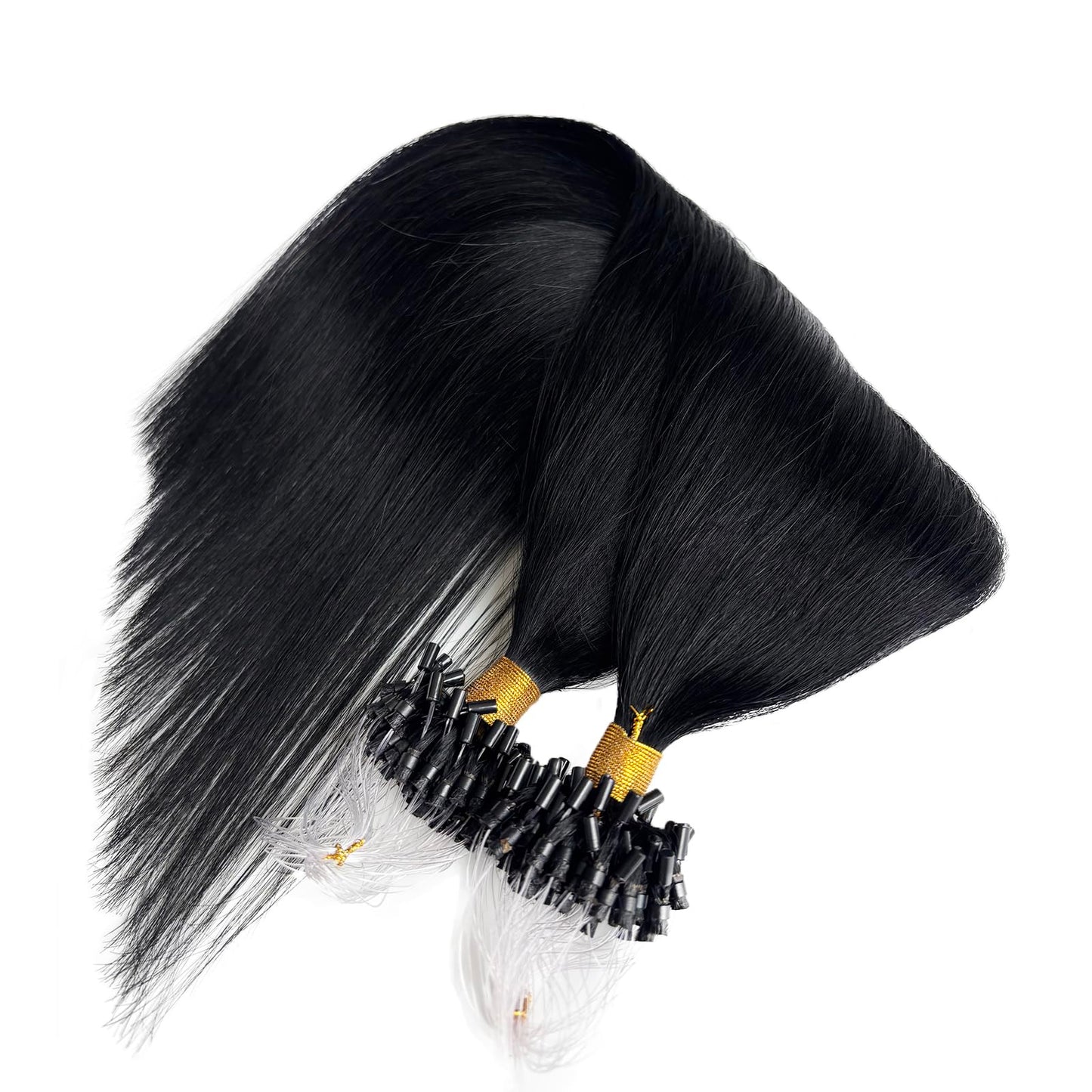 Microlink Hair Extensions Jet Black Human Hair Micro Loop Bundles 14 Inch