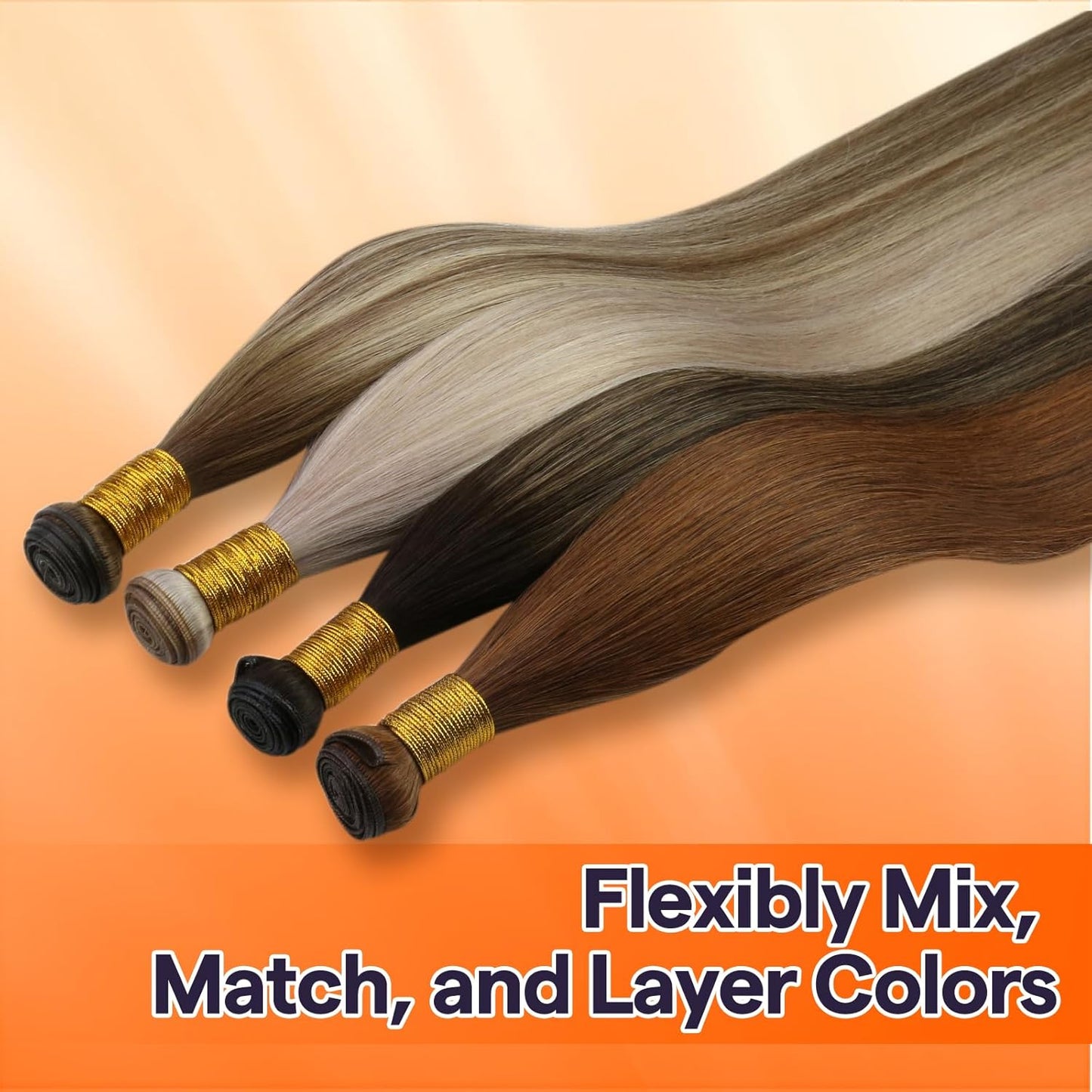 Full Shine Remy Hair Weft Extensions - Ash Blonde Highlight, 16 Inch, 50G Human Hair