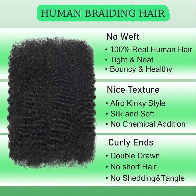 Leximi Afro Kinkys Bulk Human Hair for Dreadlocks Extensions Repair Locs Twist Braiding Afro Kinky Human Hair for Locs 1 Pack 50 Gram Natural Black Color 10 inch