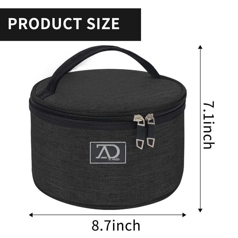 Travel Case for Wigs, Black Quilted Nylon with Interior Mirror, Zipper, & Double Stitching, Lightweight & Portable Wig Pouch by Adolfo Design