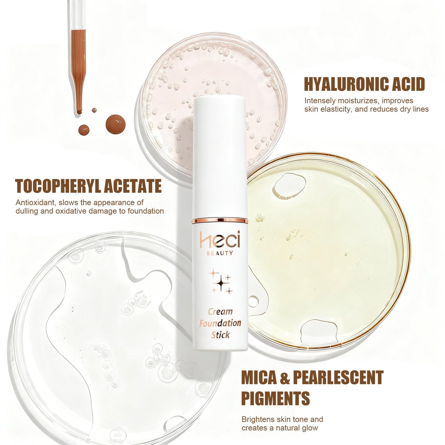 HECI BEAUTY Tinted Foundation Stick, Balm to Cream Foundation with Light to Medium Coverage, Infused with Hydrating Ingredients, Light 02, 0.25 oz