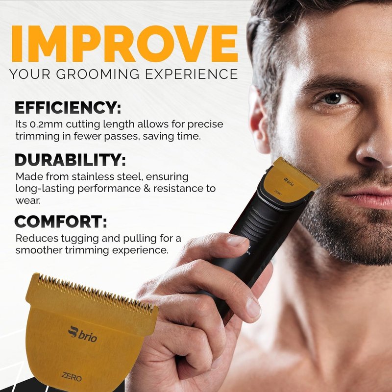 Brio Beardscape V2 & V1 Trimmers - Zero Blade Compatible, 0.2mm Stainless Steel for Close Cuts | Gold