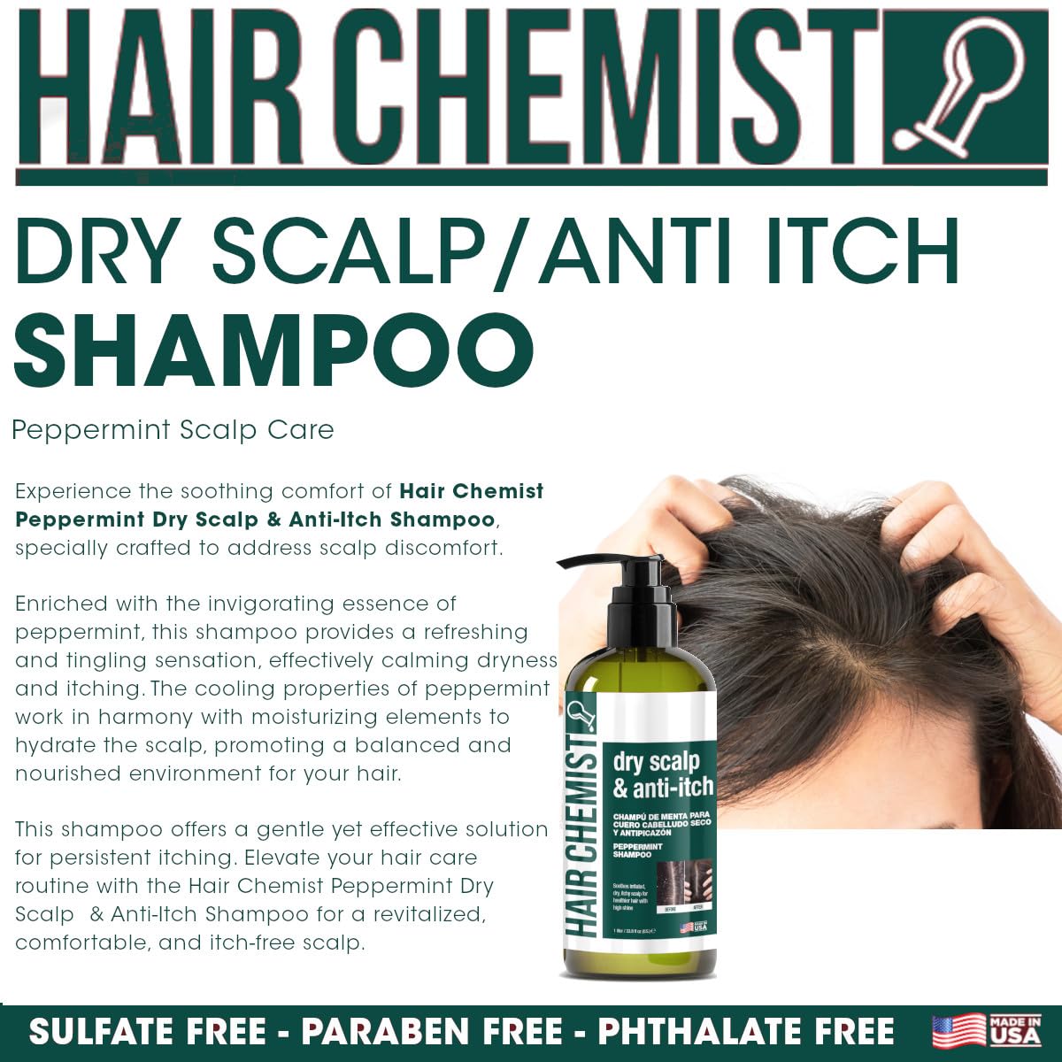 Hair Chemist Nourishing Dry Scalp & Anti-Itch Peppermint Shampoo 33.8 oz. & Conditioner 33.8 oz. 2-PC Gift Box Set - Hydrating Peppermint Shampoo & Conditioner Set, Soothes Irritated, Dry Scalp