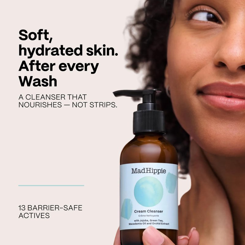 Mad Hippie Cream Cleanser – Gentle Formula with Hyaluronic Acid, Jojoba Oil & Green Tea, Skin Barrier Protection, 4 Oz Ea