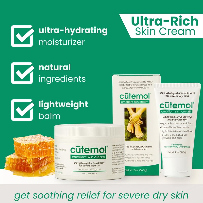 Cutemol Emollient Moisturizing Cream - Intensive Hydration for Dry, Damaged Skin | 2 oz Balm for Eczema & Psoriasis
