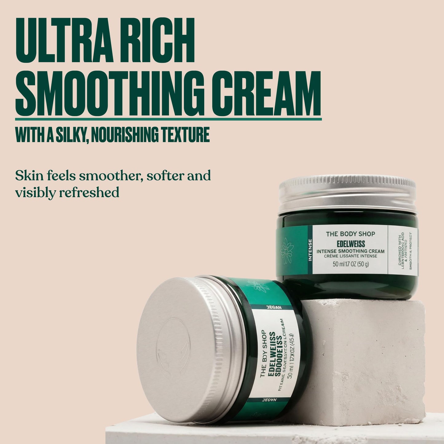 The Body Shop Edelweiss Intense Smoothing Cream – Nourishing Day Cream – Moisturizes and Hydrates Skin – Vegan – 50ml