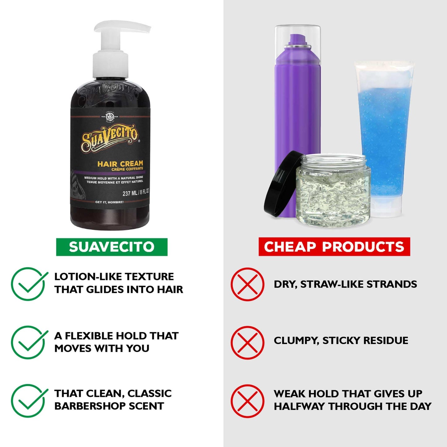 Suavecito Hair Cream Pump Bottle Medium Shine All Day Light Hold (8 oz)