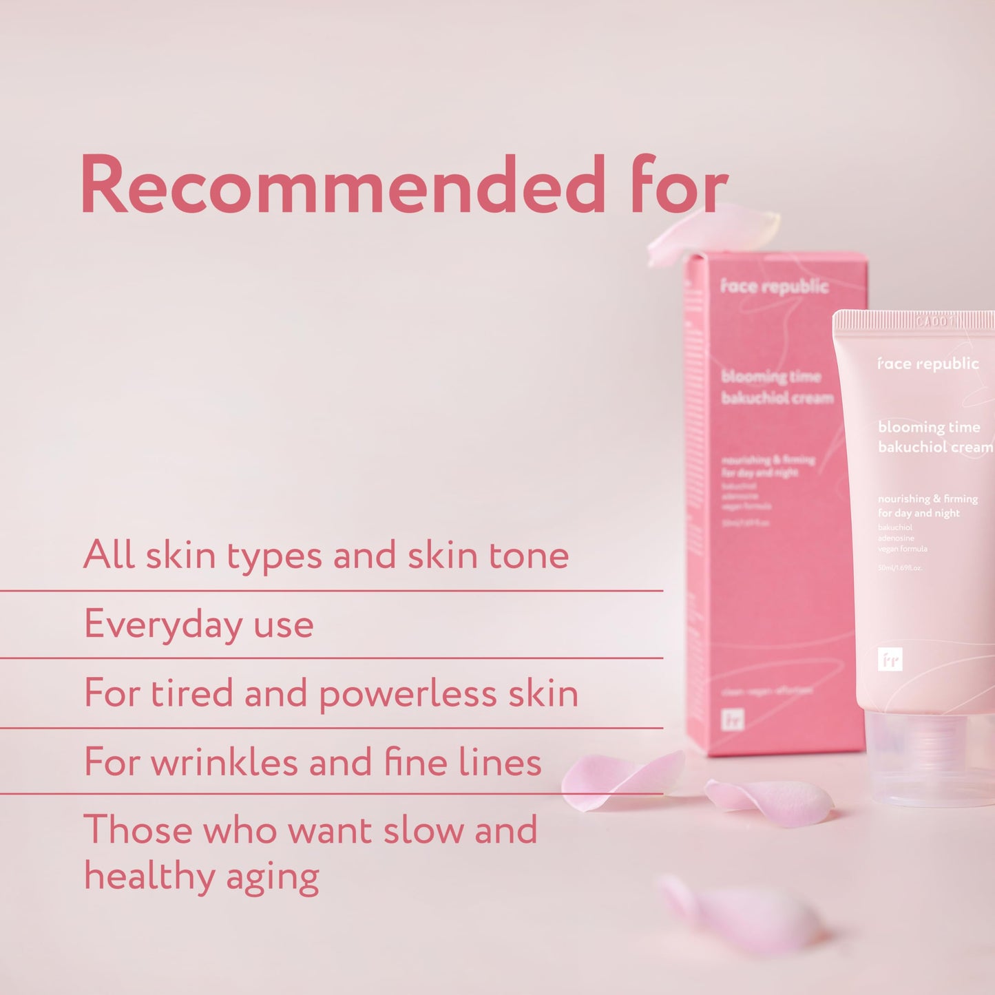 Face Republic Blooming Time Bakuchiol Cream 50ml 1.69 fl oz | Day & Night Nourishing Cream, Wrinkle Care | Bakuchiol, Adenosine | Firm, Elastic, Plump Skin | Cruelty-Free Vegan Korean Skin Care